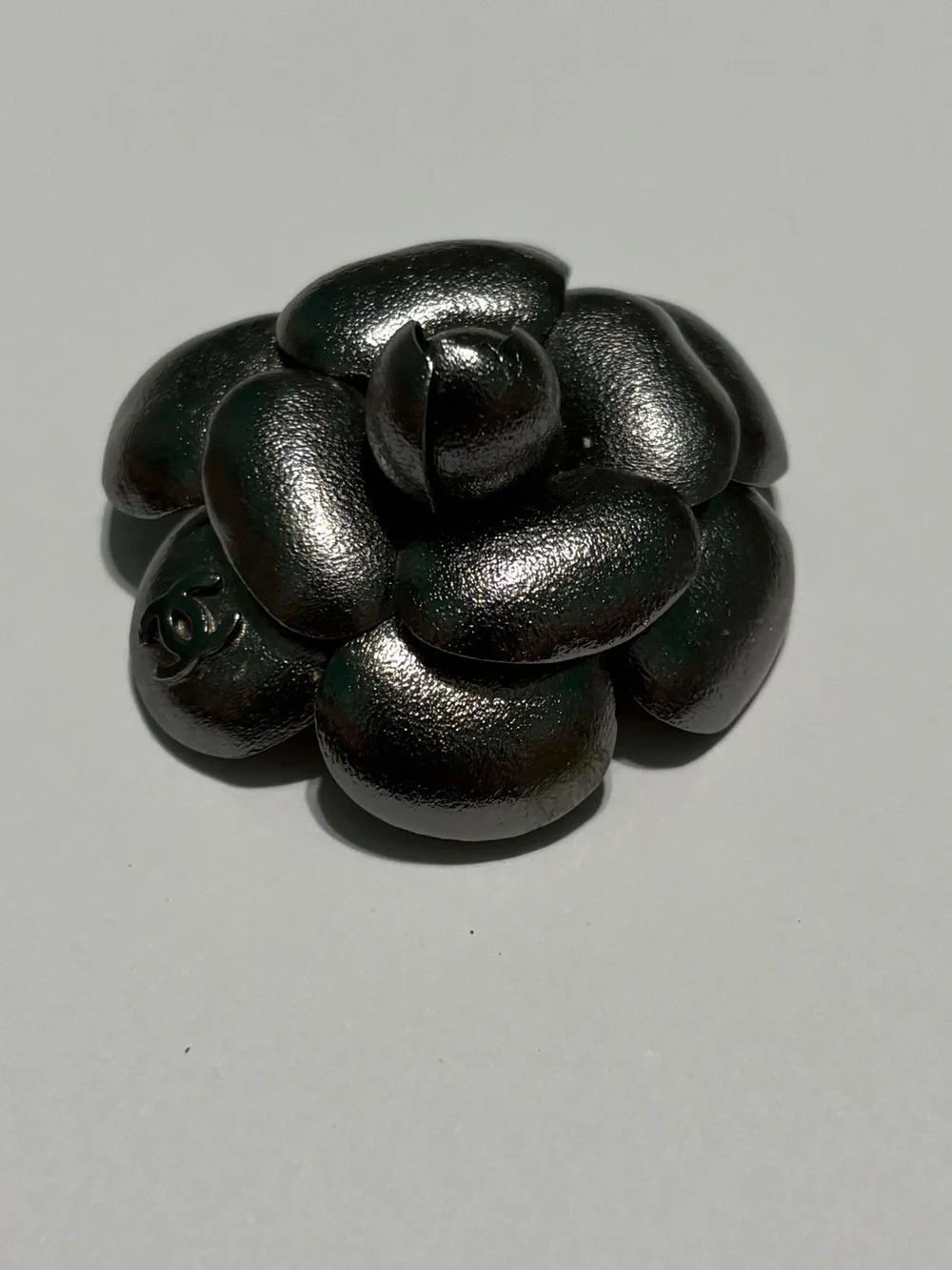 Authentic Chanel Pewter Color Camellia CC Logo Flower Piece to Headband